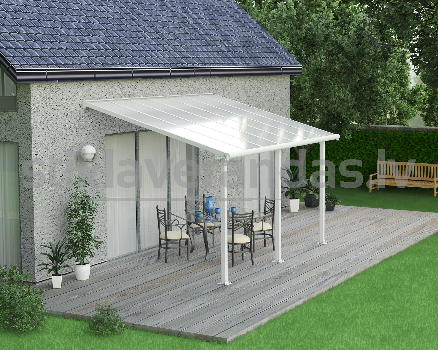 stikla verandas aluminija nojume polikarbonata jumts ieva 3.0 x 4.2