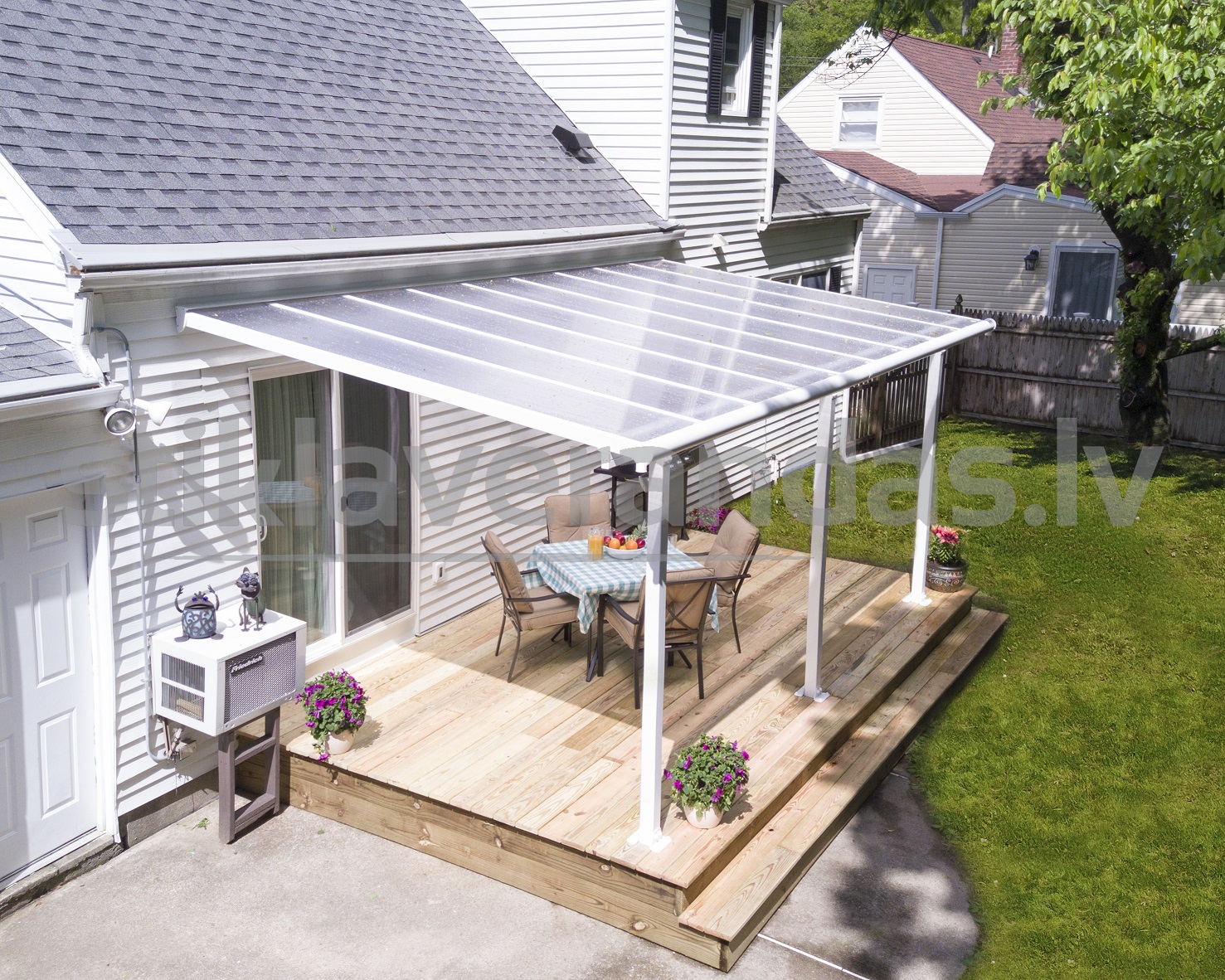 stikla verandas aluminija nojume polikarbonata jumts ieva 3.0 x 5.4