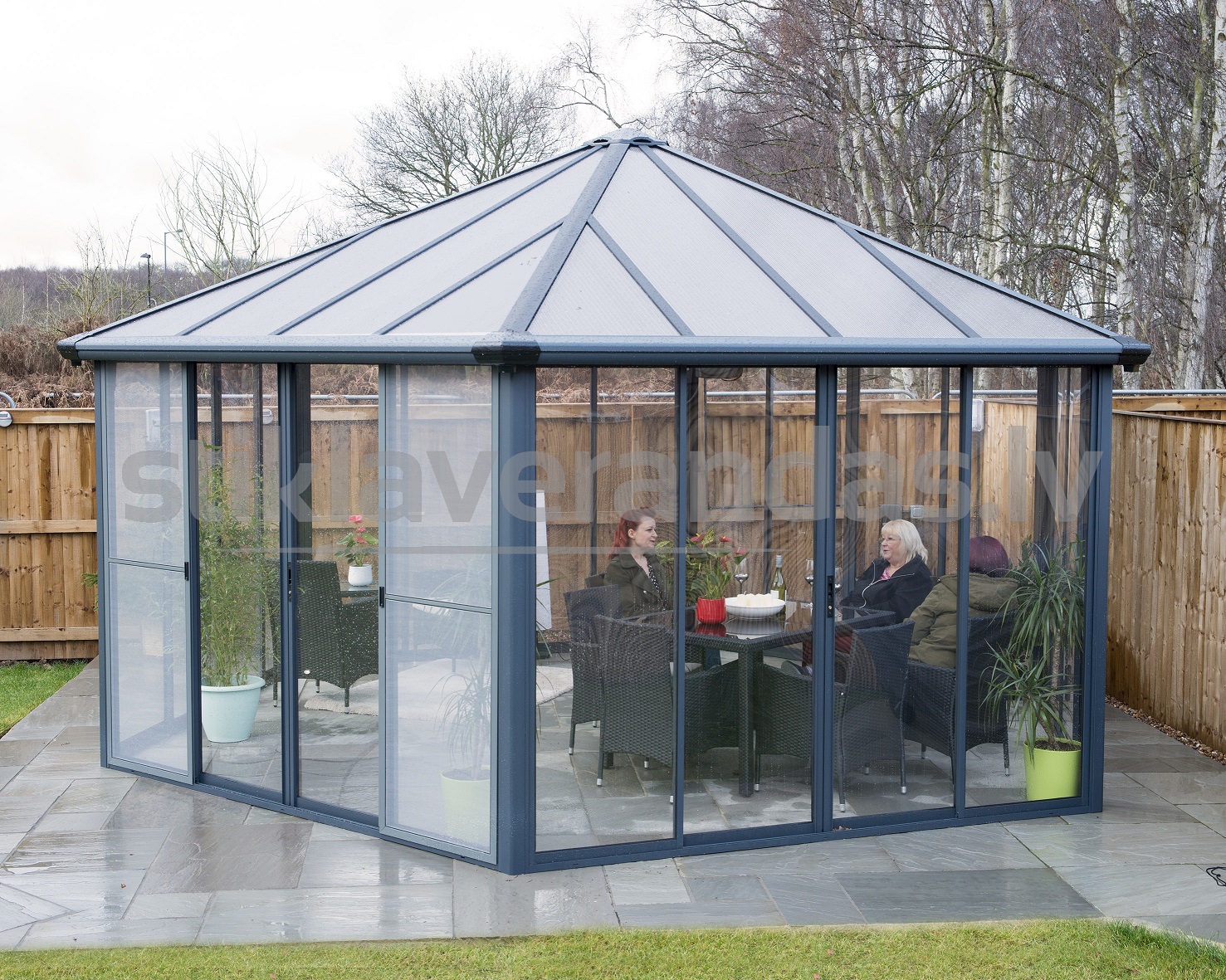 stikla verandas aluminija paviljons polikarbonata jumts marta 1