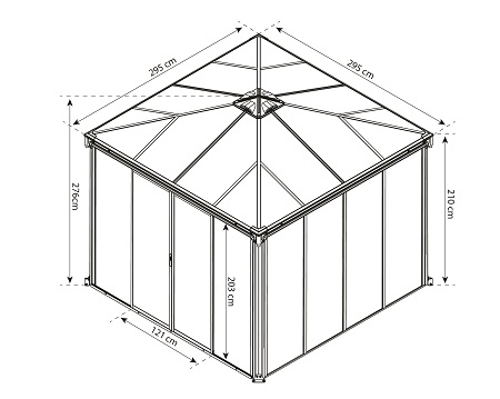 stikla verandas aluminija paviljons polikarbonata jumts aiga 3000 shema sm