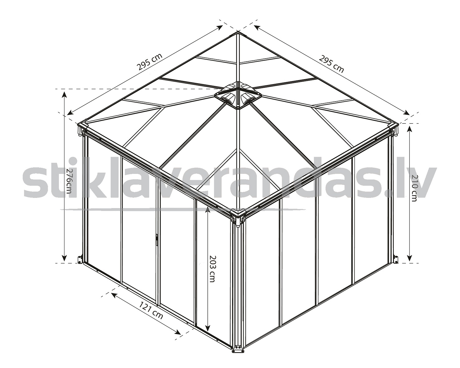 stikla verandas aluminija paviljons aiga 3000