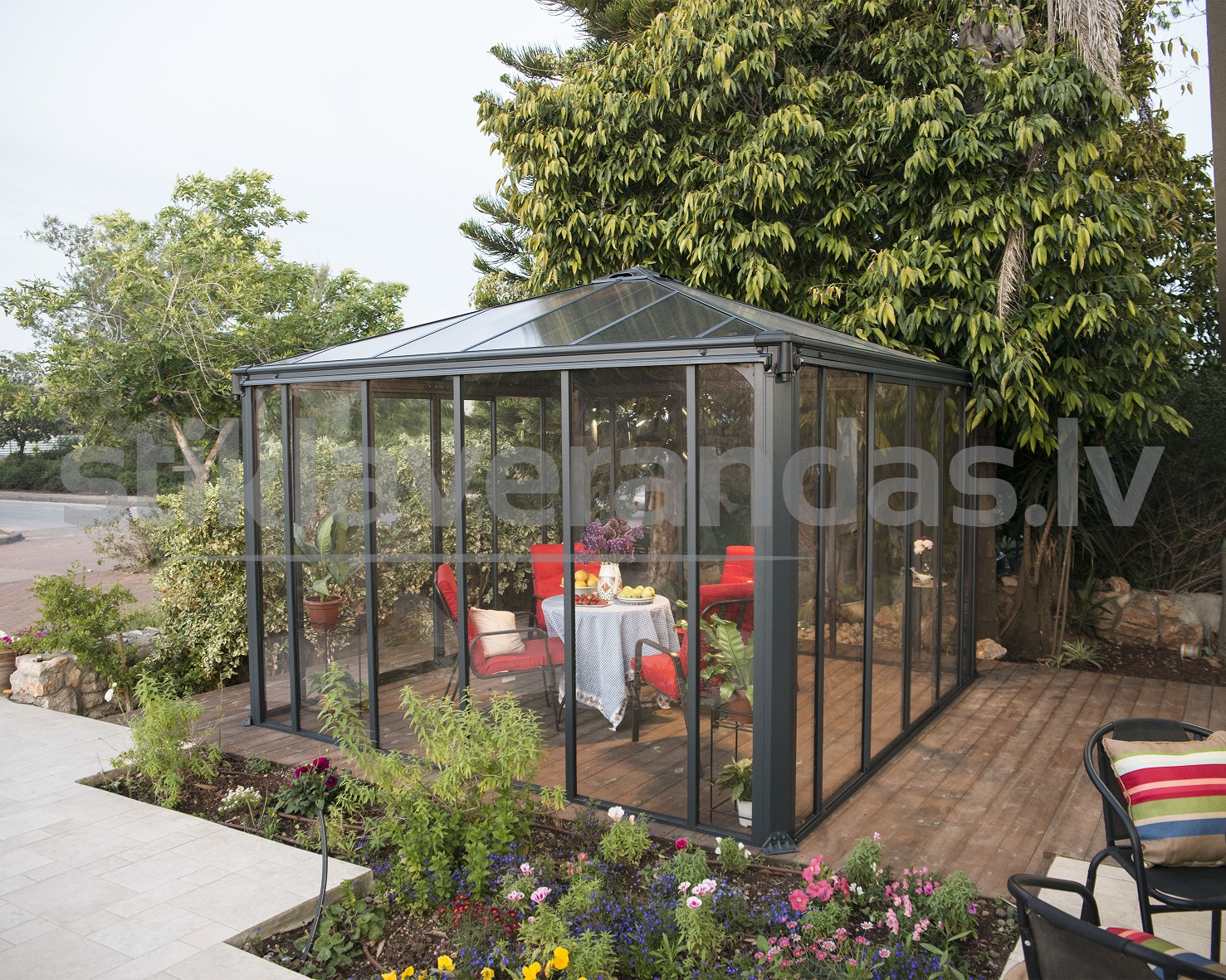 stikla verandas aluminija paviljons aiga 3600