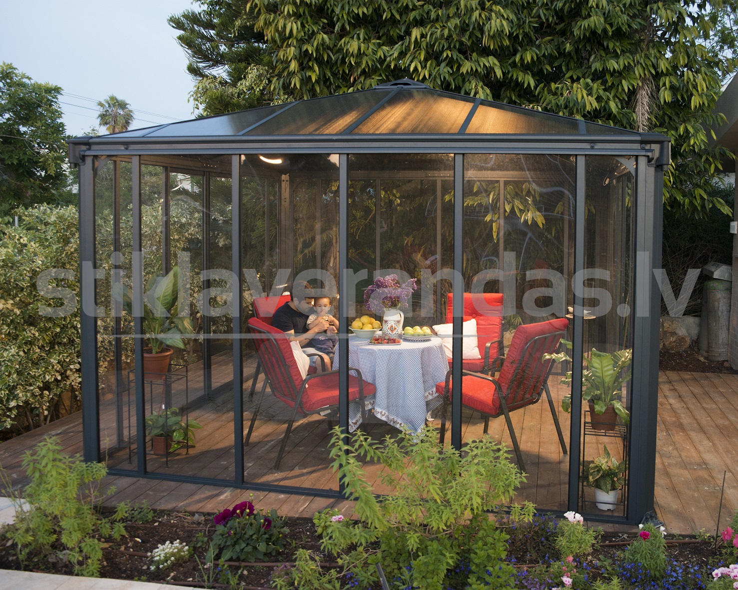 stikla verandas aluminija paviljons aiga 3600