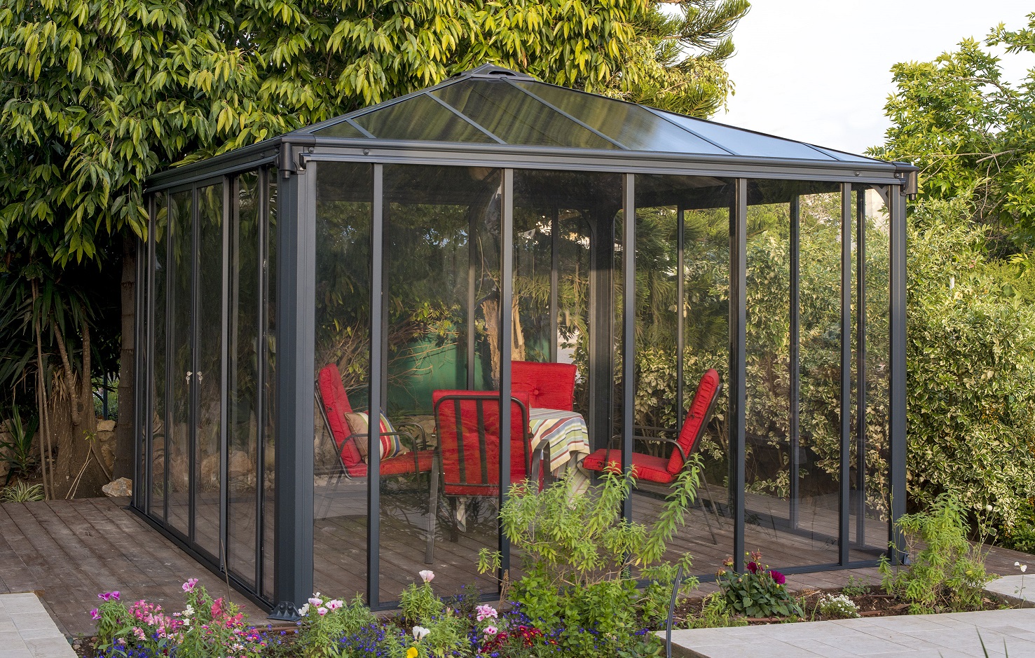 stikla verandas aluminija paviljons polikarbonata jumts aiga 3600 3 saurs