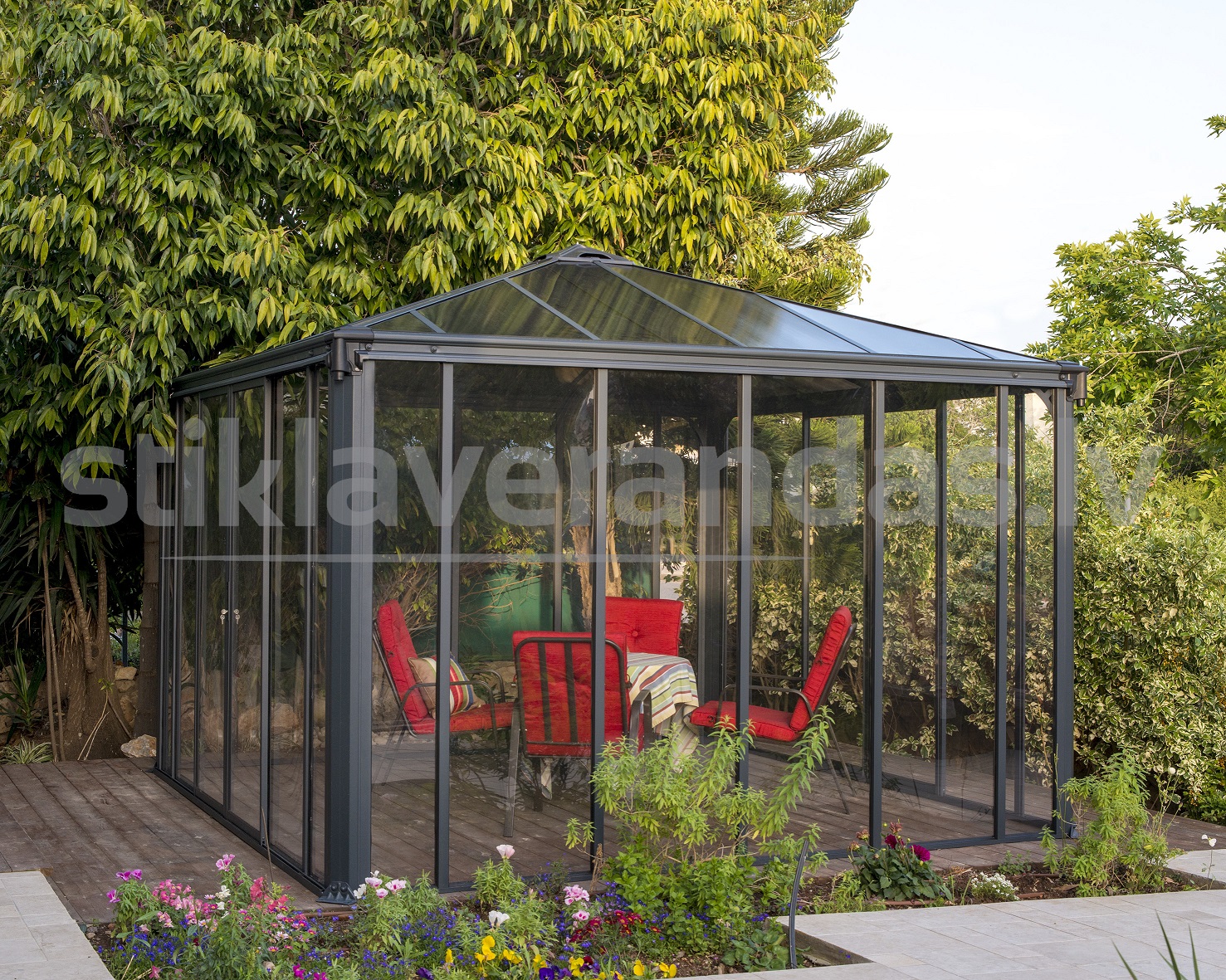 stikla verandas aluminija paviljons aiga 3600